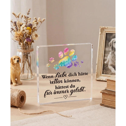 Acryl Gedenkbild für Hund – Pfote Regenbogen & Trauerbotschaft