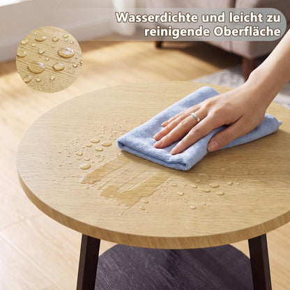 Runder Beistelltisch Eiche | Vintage Couchtisch mit 2 Etagen