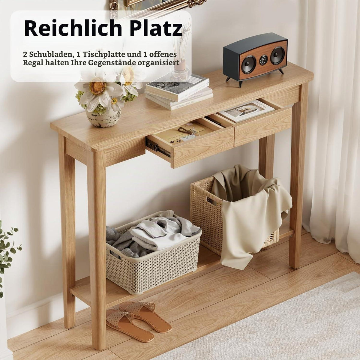 Konsolentisch Holz mit Schubladen – Schmaler Sofatisch für Flur & Wohnzimmer