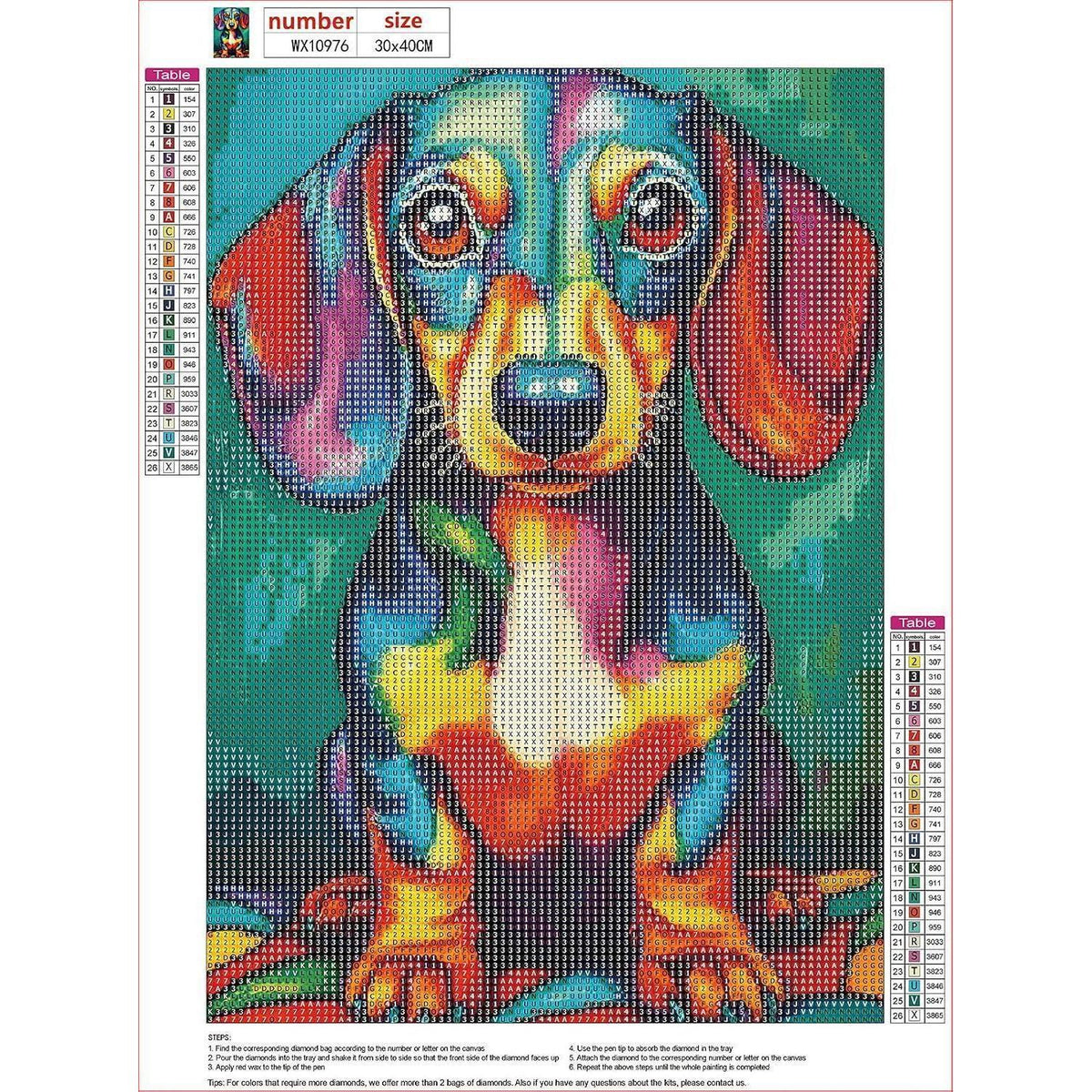 Diamond Painting Dackel bunt 30x40cm - Bastelset für Erwachsene