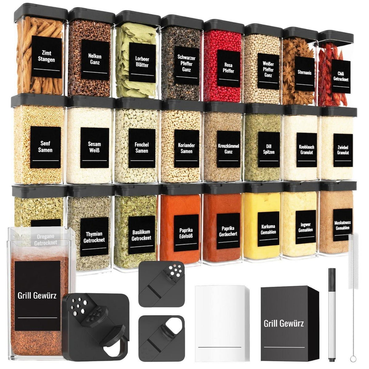 Gewürzgläser Eckig 24er Set 120ml mit Streudeckel & Etiketten