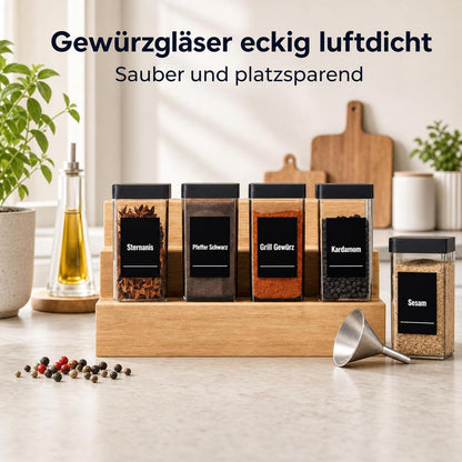 Gewürzgläser Eckig 24er Set 120ml mit Streudeckel & Etiketten