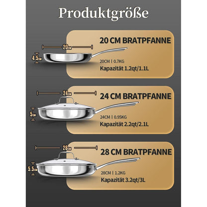 3-tlg. Pfannenset Antihaft Keramik 20/24/28 cm Induktion