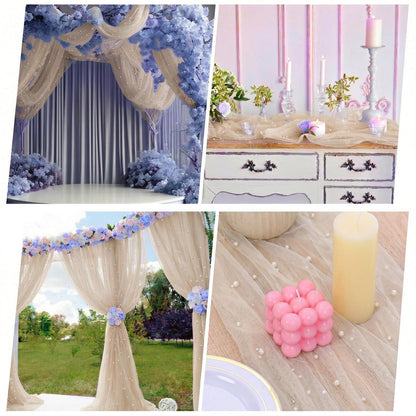 Tischläufer Tüll mit Perlen 75x300cm Beige – Romantische Tischdeko