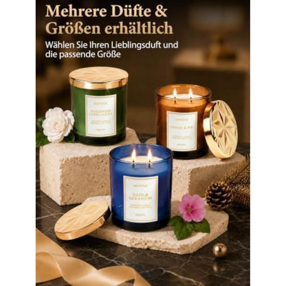 Duftkerze Zeder & Tanne - Premium Glas, 70h Brenndauer