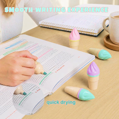 24 Mini Textmarker Set – 6 Pastellfarben, Eisförmig