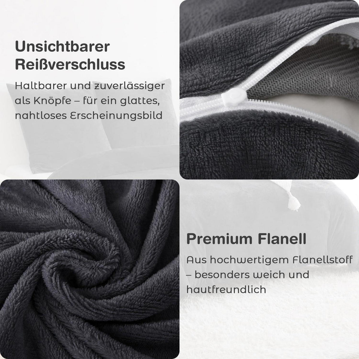 Winter Flanell Bettwäsche Set 220x240cm Schwarz