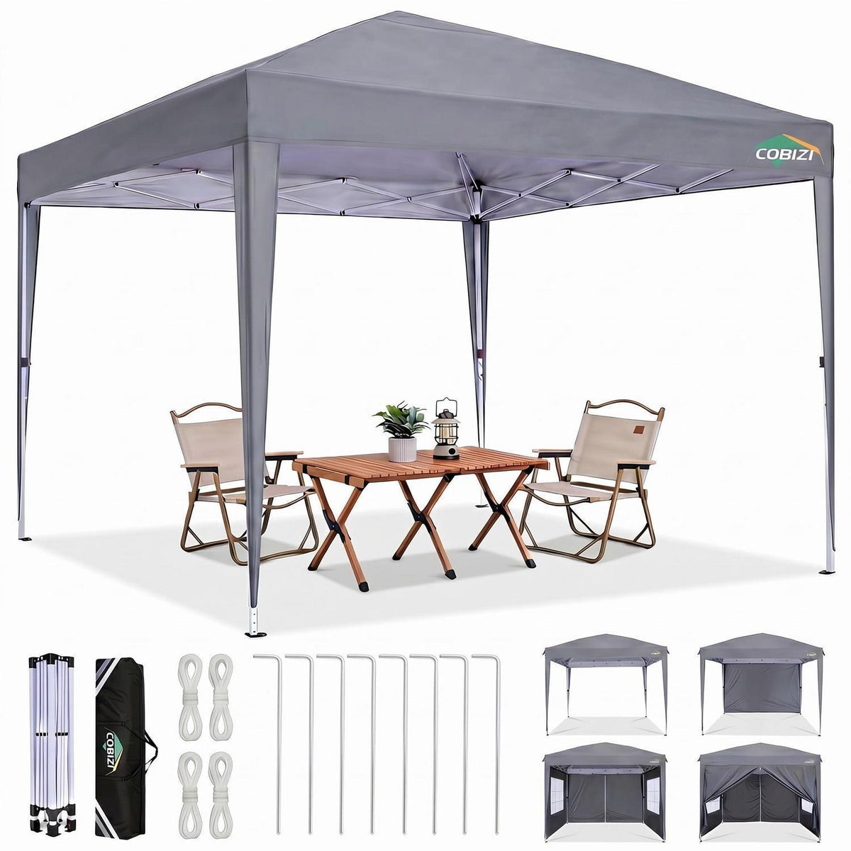 Faltpavillon 3x3 Wasserdicht mit Seitenwänden – Grau