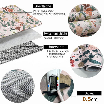 Waschbarer Teppich Wohnzimmer Beige 160x230 cm – Boho Blumen Design