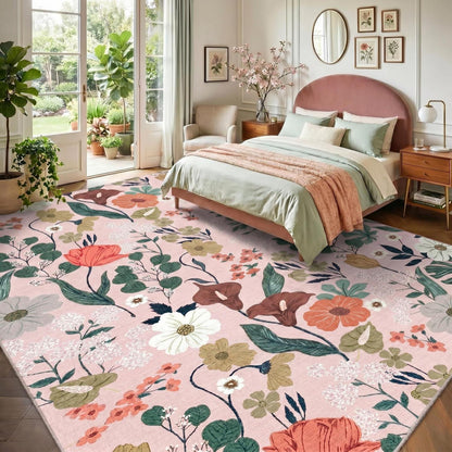 Waschbarer Teppich Wohnzimmer Beige 160x230 cm – Boho Blumen Design