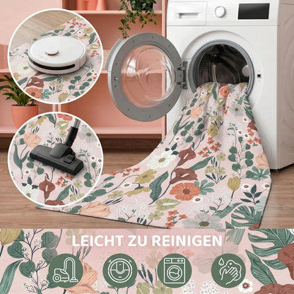 Waschbarer Teppich Wohnzimmer Beige 160x230 cm – Boho Blumen Design