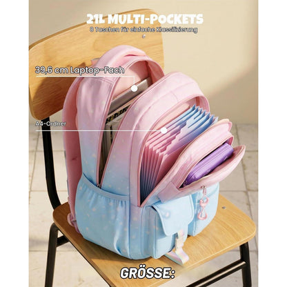 3-tlg. Schulrucksack Set Mädchen Hellblau – Rucksack, Lunchbag & Federmäppchen
