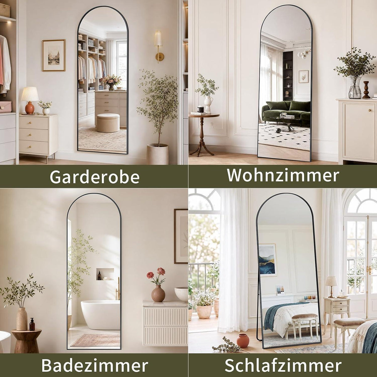 Ganzkörperspiegel Gewölbt 165x60cm - Stand- & Wandspiegel Schwarz
