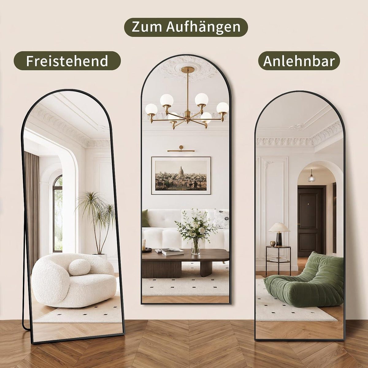 Ganzkörperspiegel Gewölbt 150x40cm – Stand- & Wandspiegel Schwarz