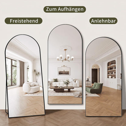 Ganzkörperspiegel 218x102cm – Gewölbt, Stand & Wand, Schwarz