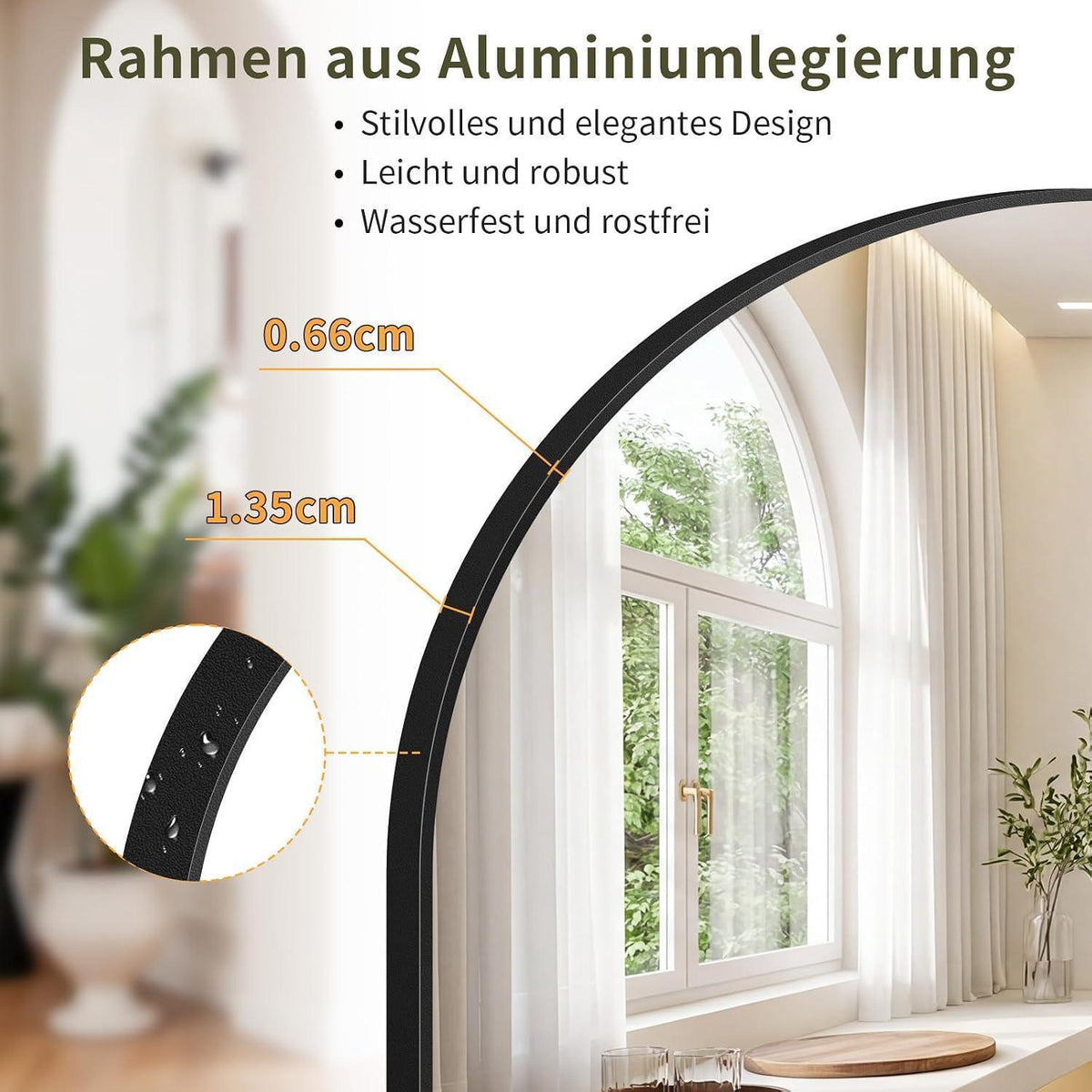 Ganzkörperspiegel Gewölbt 165x70cm – Stand- & Wandspiegel Schwarz