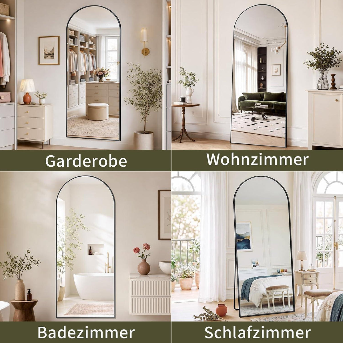 Ganzkörperspiegel Gewölbt 165x70cm – Stand- & Wandspiegel Schwarz