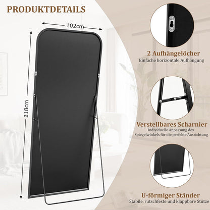 Ganzkörperspiegel Standspiegel 218x102cm Schwarz – Robust & Klar