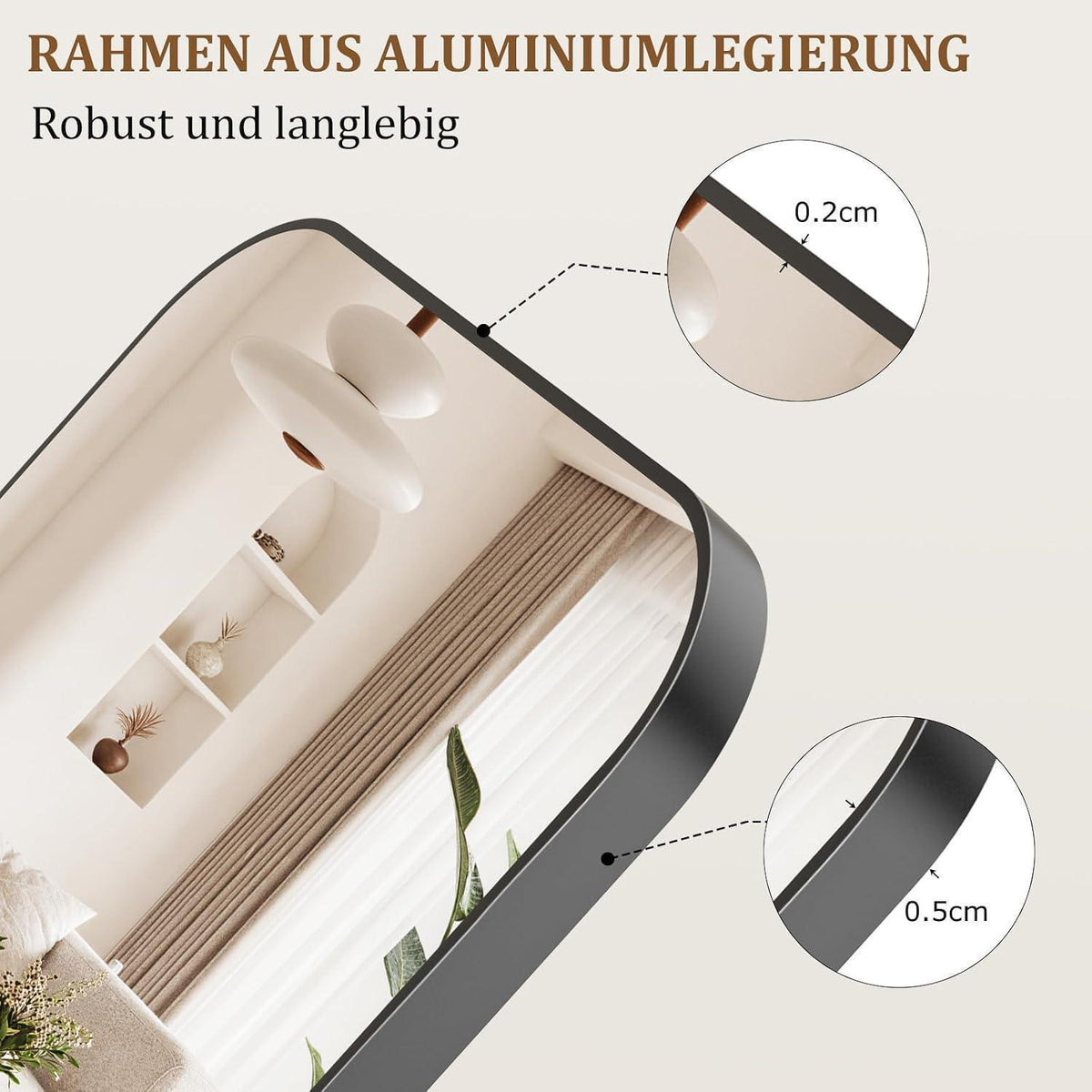 Ganzkörperspiegel 165x70cm Standspiegel mit Aluminiumrahmen Schwarz