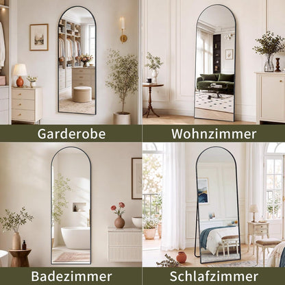 Ganzkörperspiegel Gewölbt 162x53cm – Stand- & Wandspiegel Schwarz