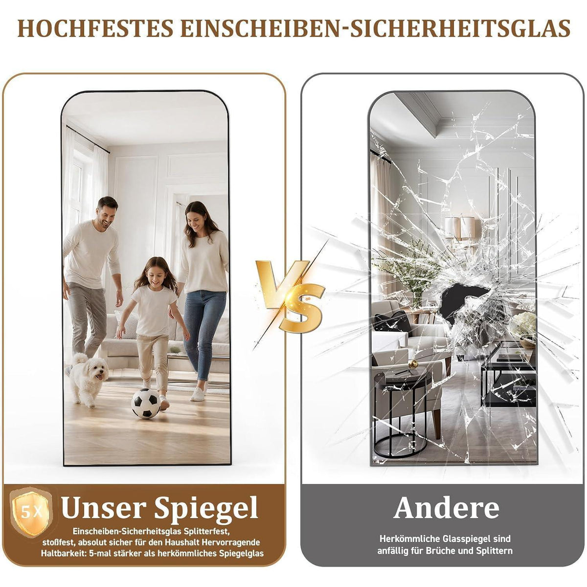 Ganzkörperspiegel 180x76cm Standspiegel mit Aluminiumrahmen Schwarz