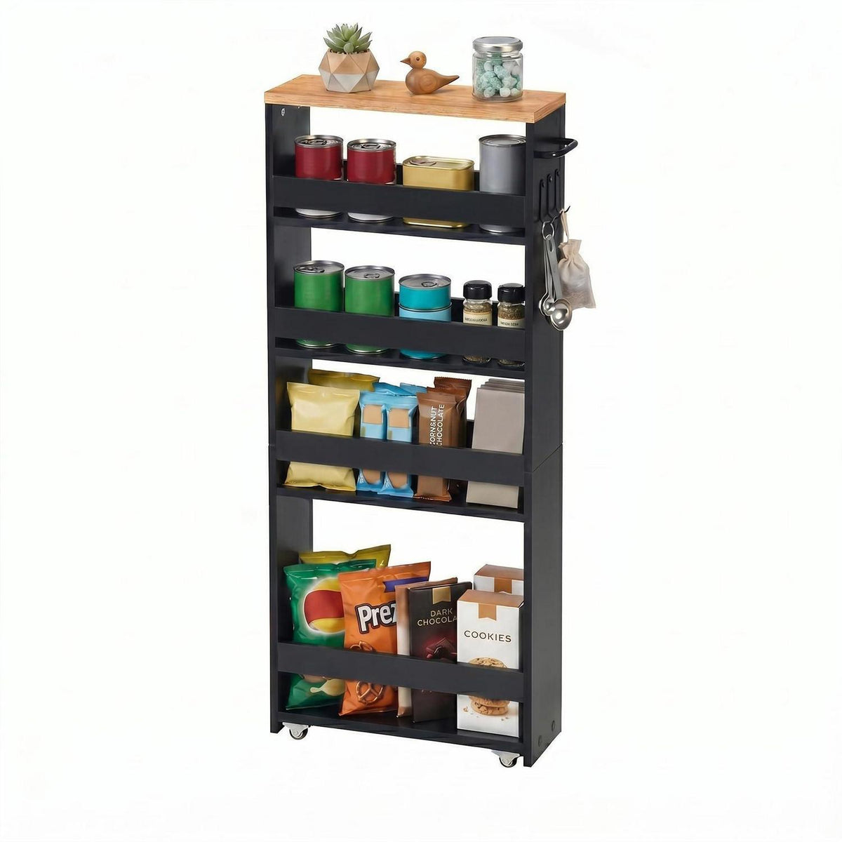 Schmaler Rollwagen mit Haken – Nischenregal 40x15x100 cm