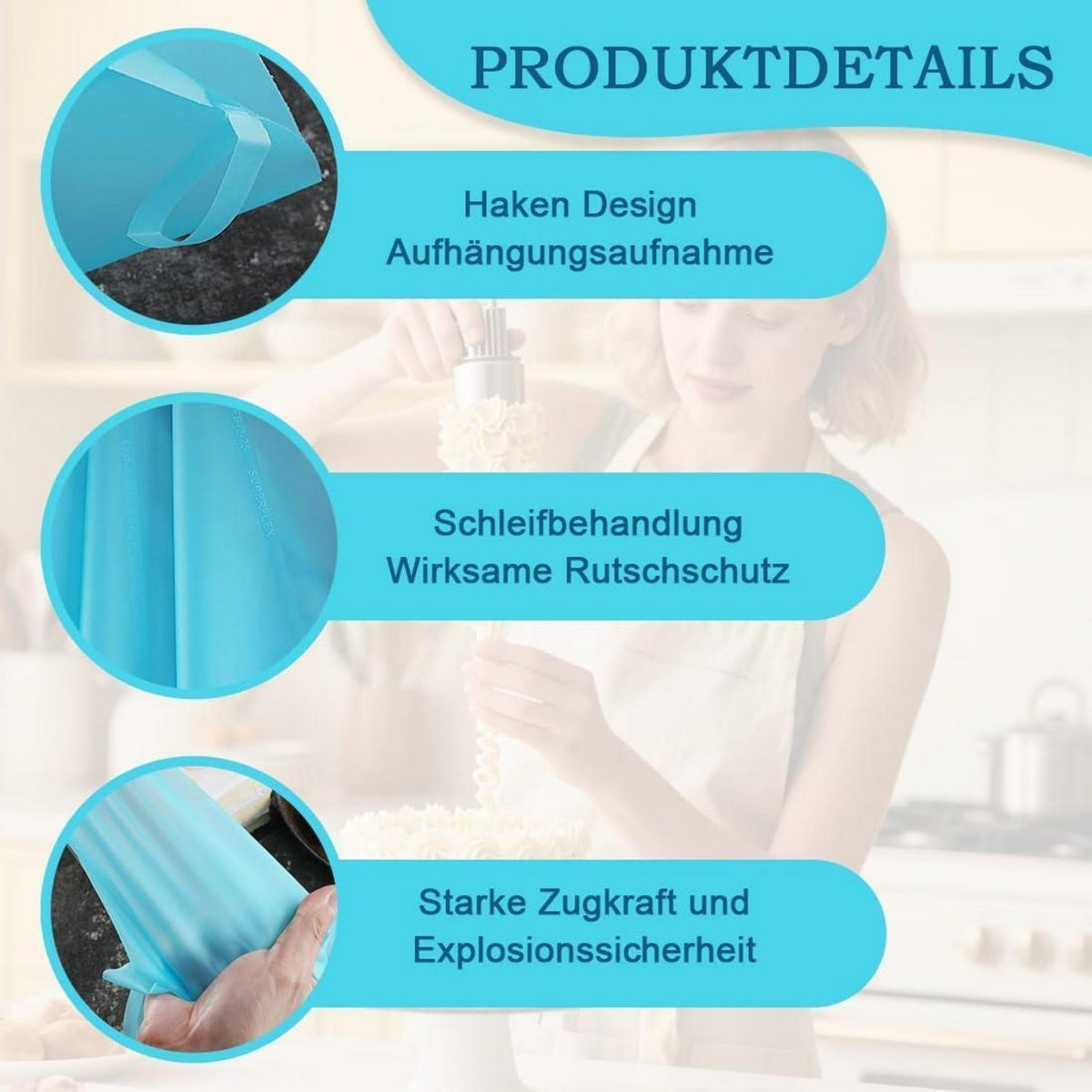 3 Spritzbeutel Silikon Wiederverwendbar mit Tüllen 30cm