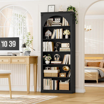 Bücherregal 75 cm | Gewölbter Schrank mit 6 Fächern, Schwarz