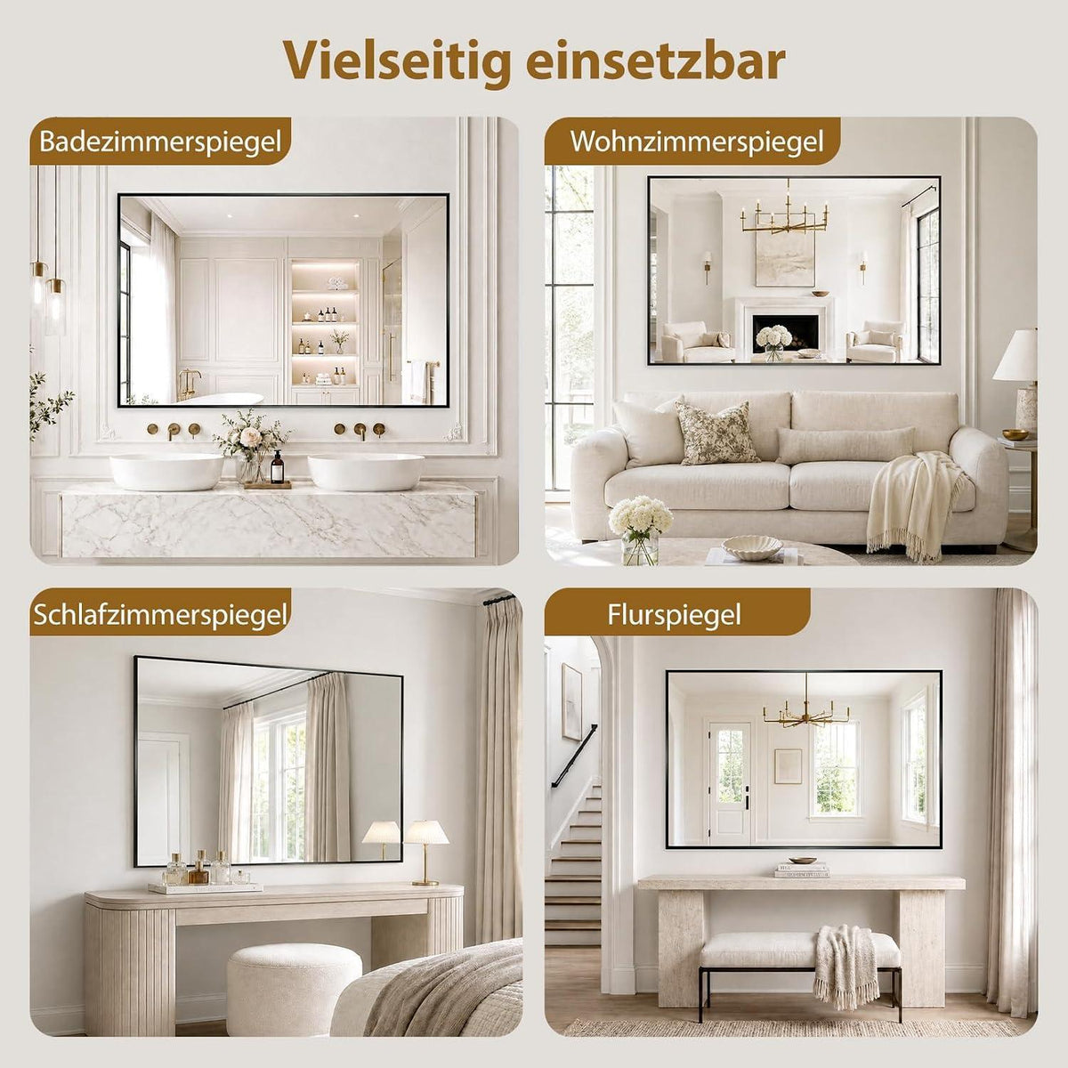 Großer Wandspiegel 121x91cm – Rostfrei & Sicherheitsglas