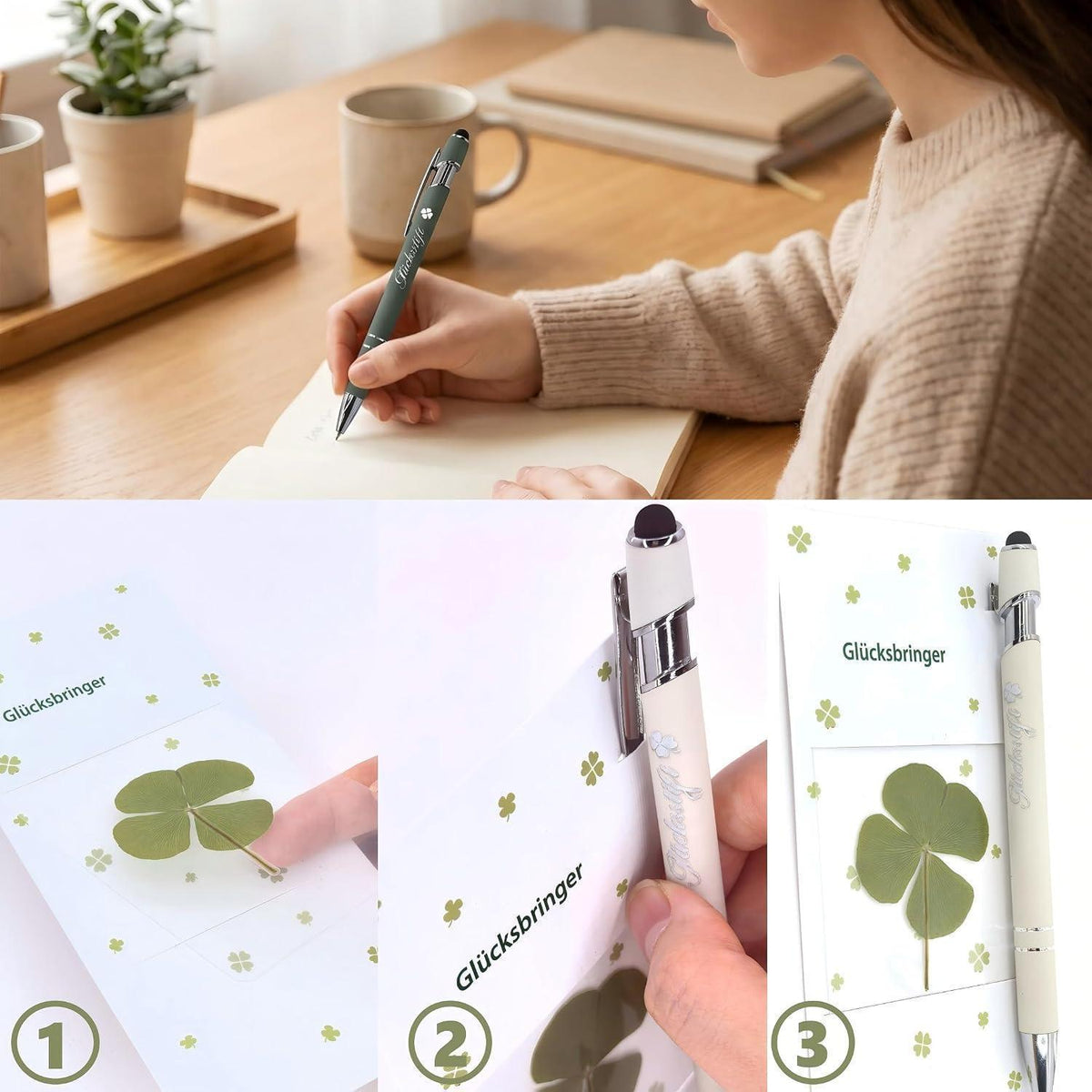 10x Glücksstift mit Vierblattklee – Dankeschön Geschenk Kollegen