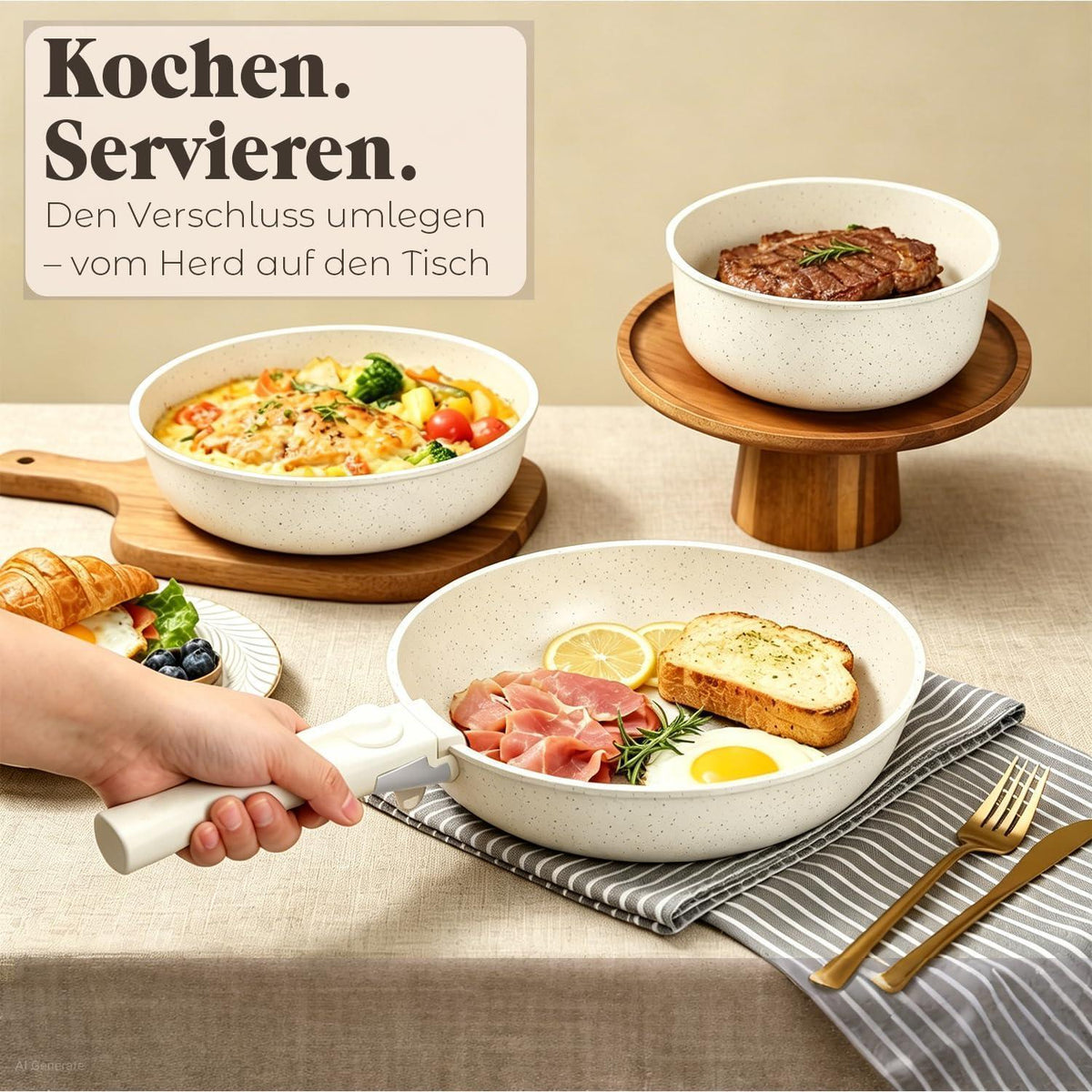 18-teiliges Granit Kochgeschirr Set mit abnehmbaren Griffen
