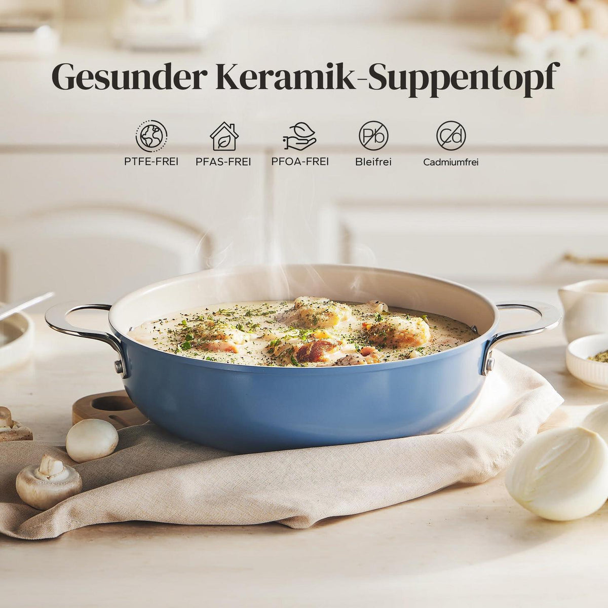 Schmorpfanne 28cm mit Deckel – Antihaft Keramik, Blau