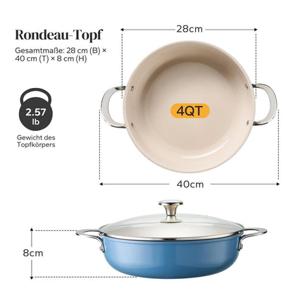 Schmorpfanne 28cm mit Deckel – Antihaft Keramik, Blau