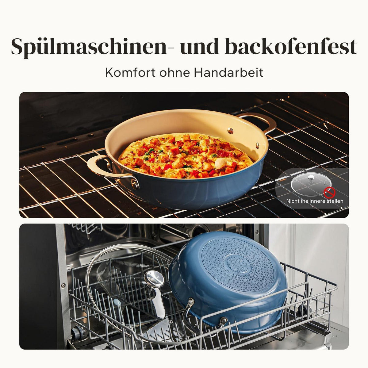 Schmorpfanne 28cm mit Deckel – Antihaft Keramik, Blau