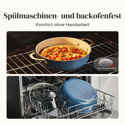 Schmorpfanne 28cm mit Deckel – Antihaft Keramik, Blau