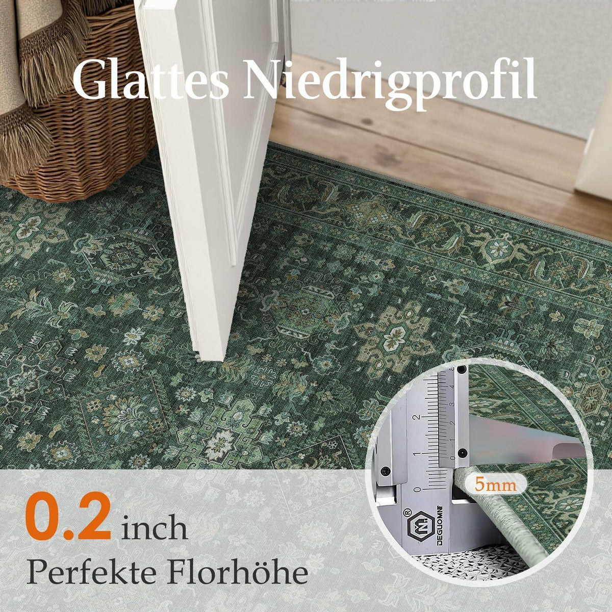 Vintage Teppichläufer Grün 60x240cm - Flur Läufer Retro Design