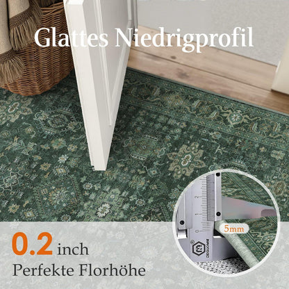 Vintage Teppichläufer Grün 60x240cm - Flur Läufer Retro Design