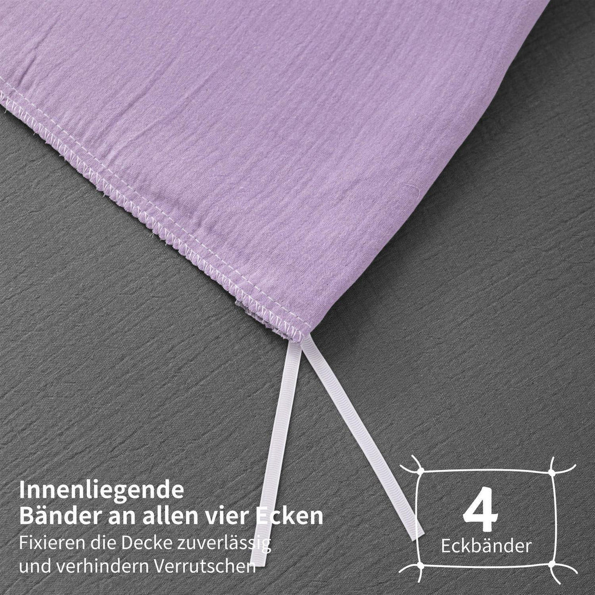 Doppelte Muslin Bettwäsche Lila Grau 200x200 - 3-teilig