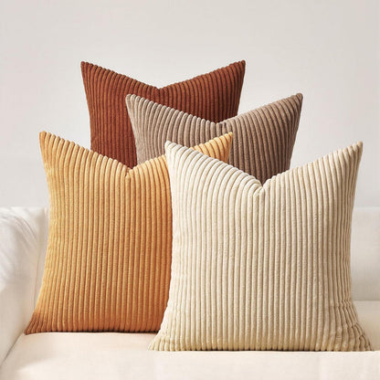 Herbst Kissenbezüge 60x60 Cord 4er Set Gelbbraun