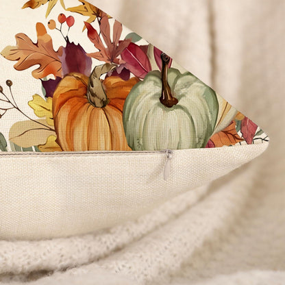 Herbst Kissenbezug 50x50 cm - 2er Set mit Kürbis & Blatt Muster
