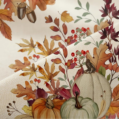 Herbst Kissenbezug 50x50 cm - 2er Set mit Kürbis & Blatt Muster
