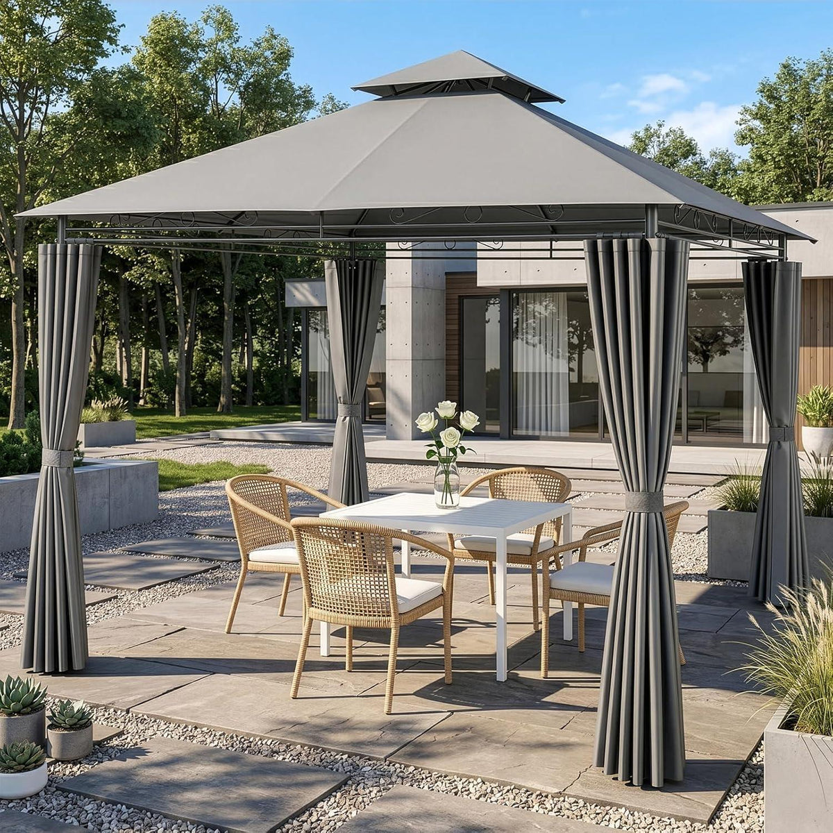 3x3m Gartenpavillon mit Seitenwänden – Robust & Winddicht