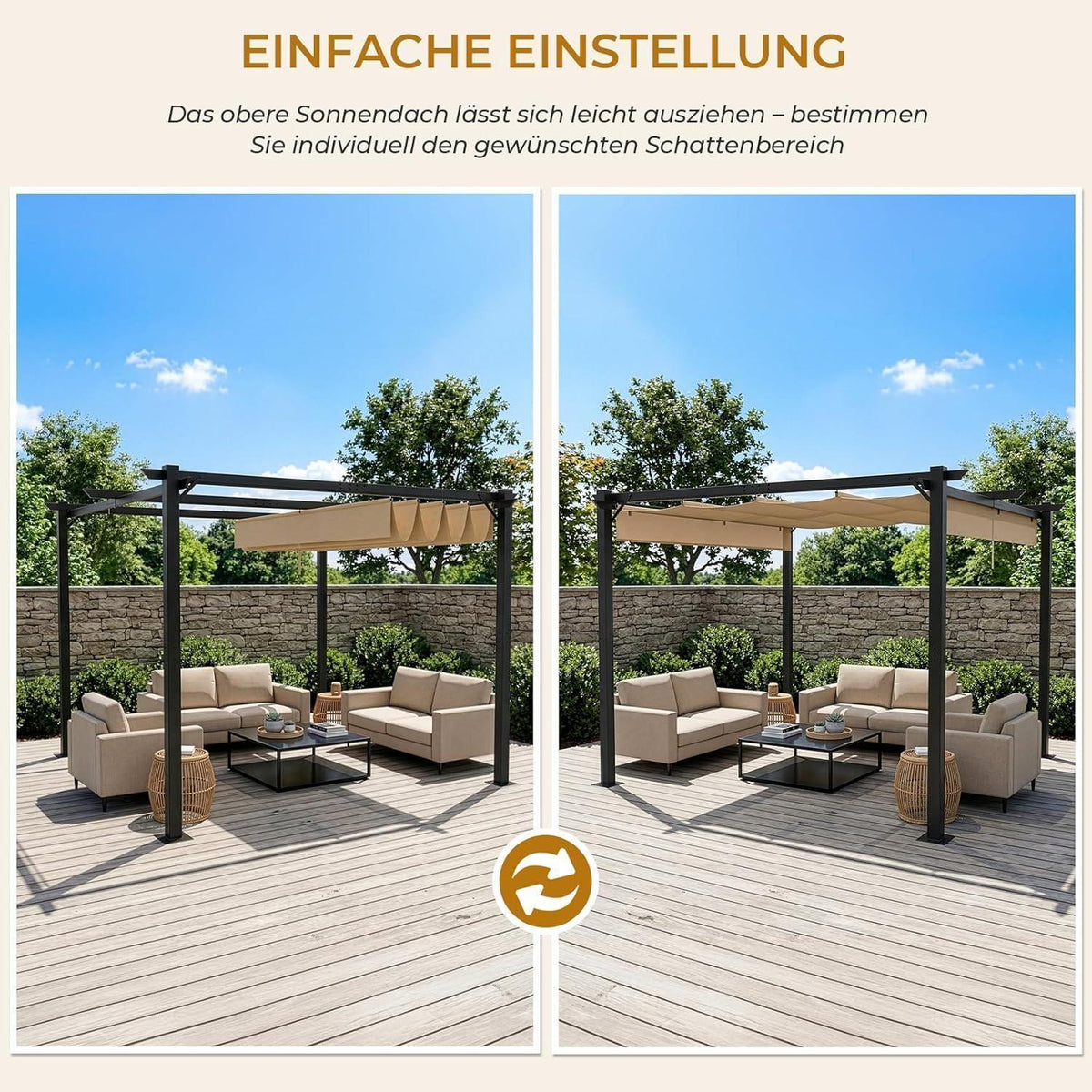 LEADZM Pergola 3x3m – Freistehender Pavillon mit Schiebedach