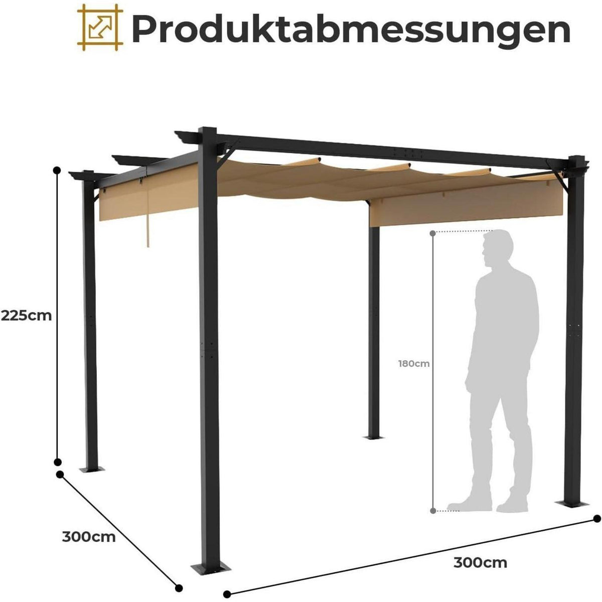 LEADZM Pergola 3x3m – Freistehender Pavillon mit Schiebedach