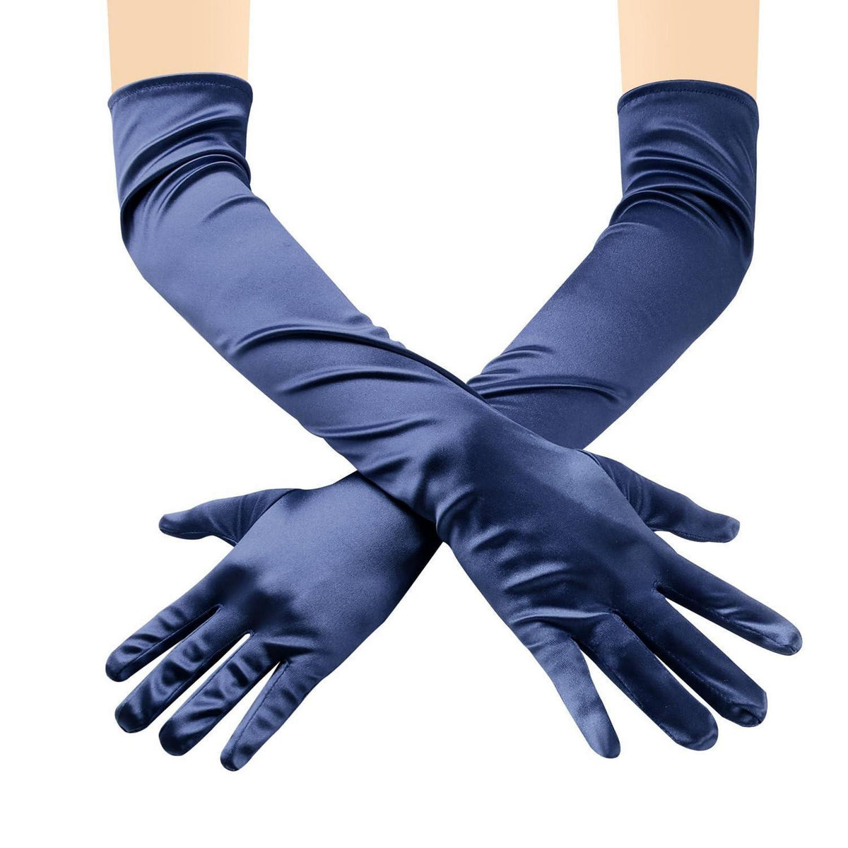 Elegante Satin Handschuhe lang marineblau