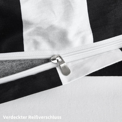 Bettwäsche Set 200x200 Baumwolle Schwarz Weiß Gestreift