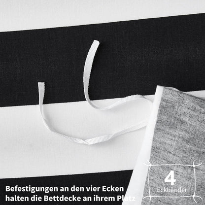 Bettwäsche Set 200x200 Baumwolle Schwarz Weiß Gestreift