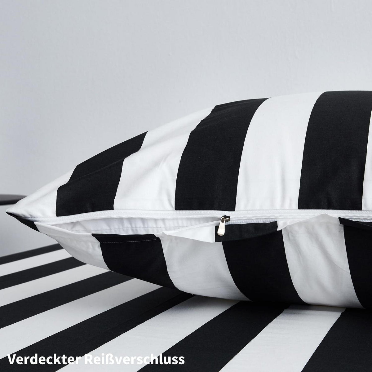 Bettwäsche Set 200x200 Baumwolle Schwarz Weiß Gestreift