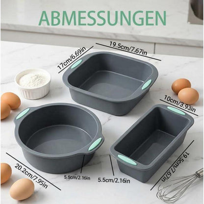 3er Set Silikon Backformen für Kuchen, Brot & Quiche