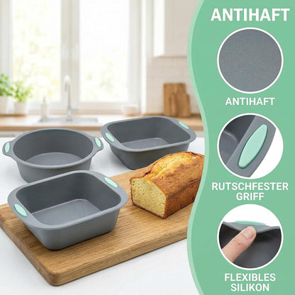 3er Set Silikon Backformen für Kuchen, Brot & Quiche